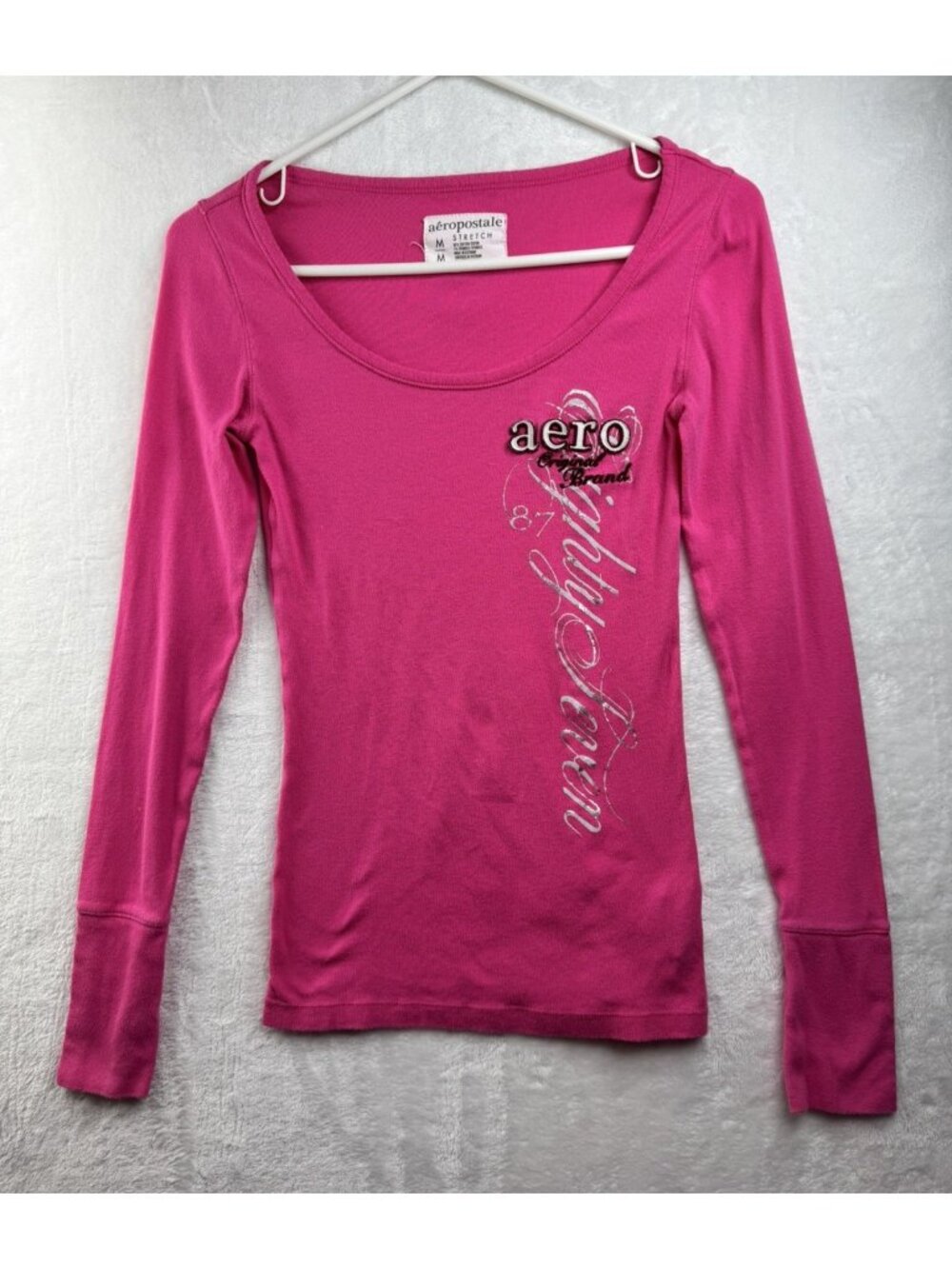 Aeropostale Size M Womens Tee Top Pink Long Sleeve Scoop Necl Logo